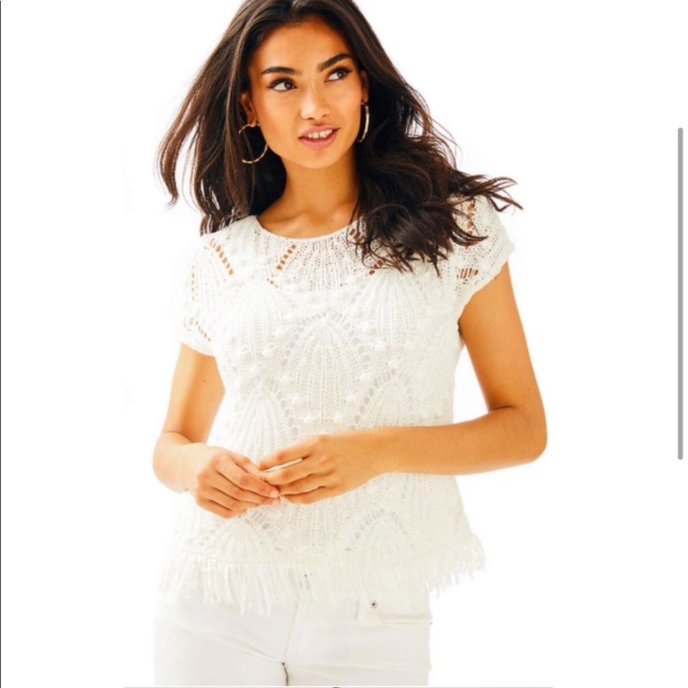 Lilly Pulitzer Short Sleeve Open Knit Ivory / Soft White Sweater. XS